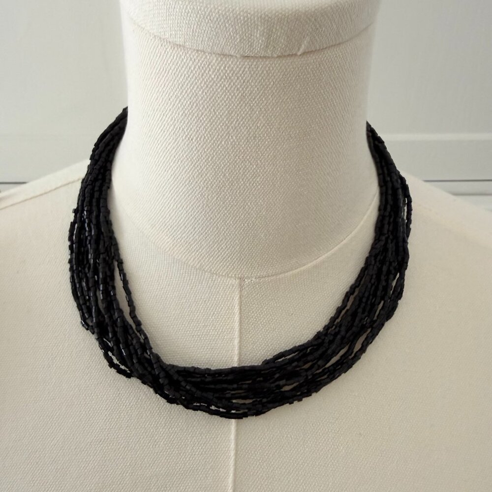 🖤 Black Multi Strand Beaded Necklace | Statement Layered | Chunky Elegant